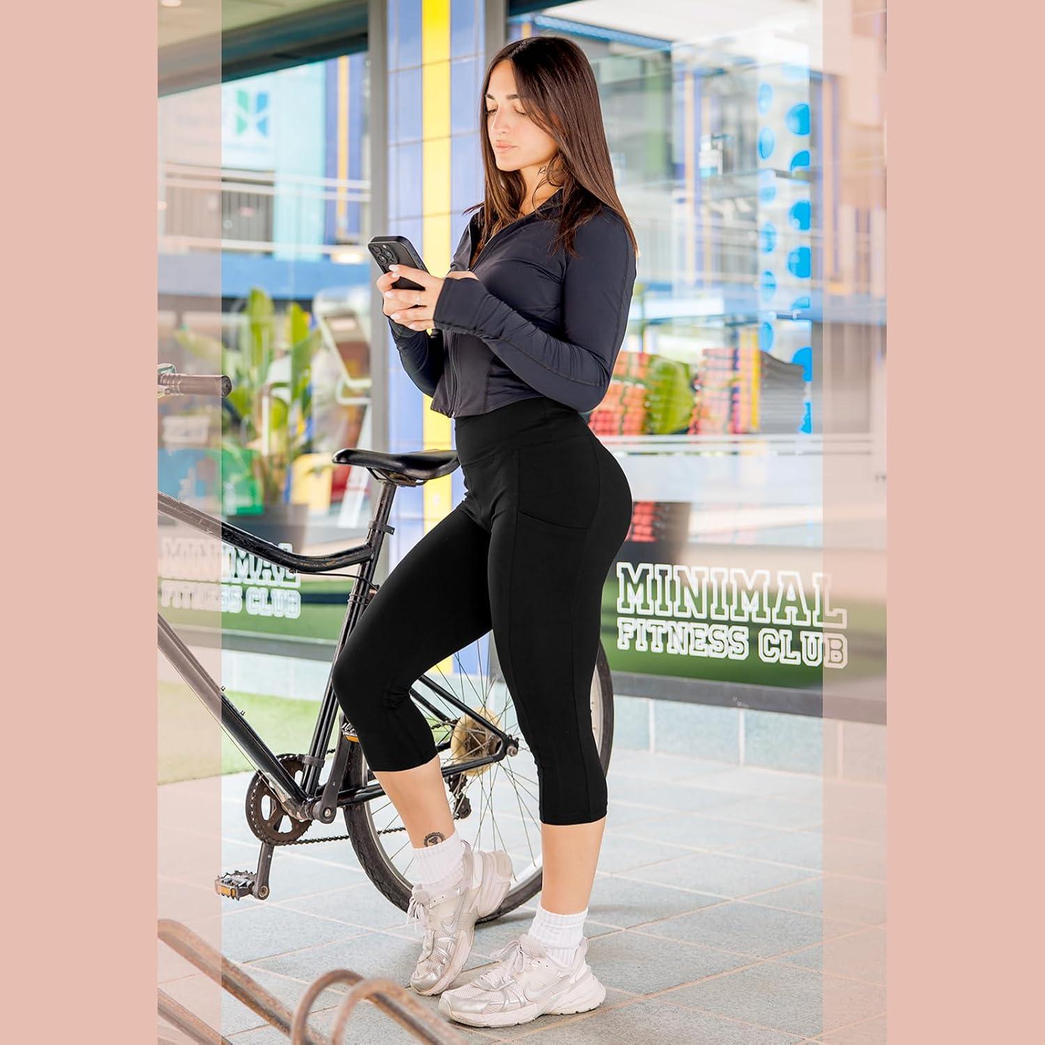 imageSINOPHANT High Waisted Leggings with Pockets Women Full Length Capri Buttery Soft Stretchy Yoga PantsBlack