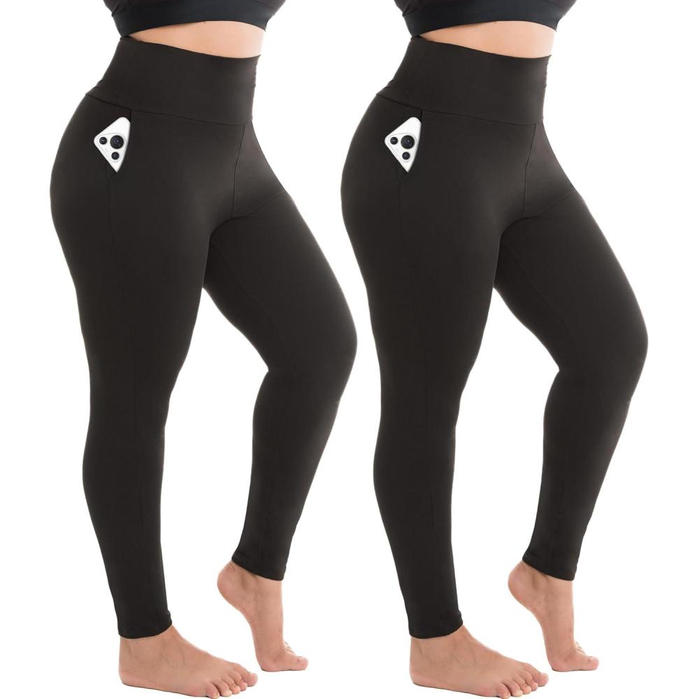 imageSINOPHANT 2 Pack Plus Size Leggings for Women High Waisted Buttery Soft Yoga Pants with Pockets for Gym Workout ClothingBlack