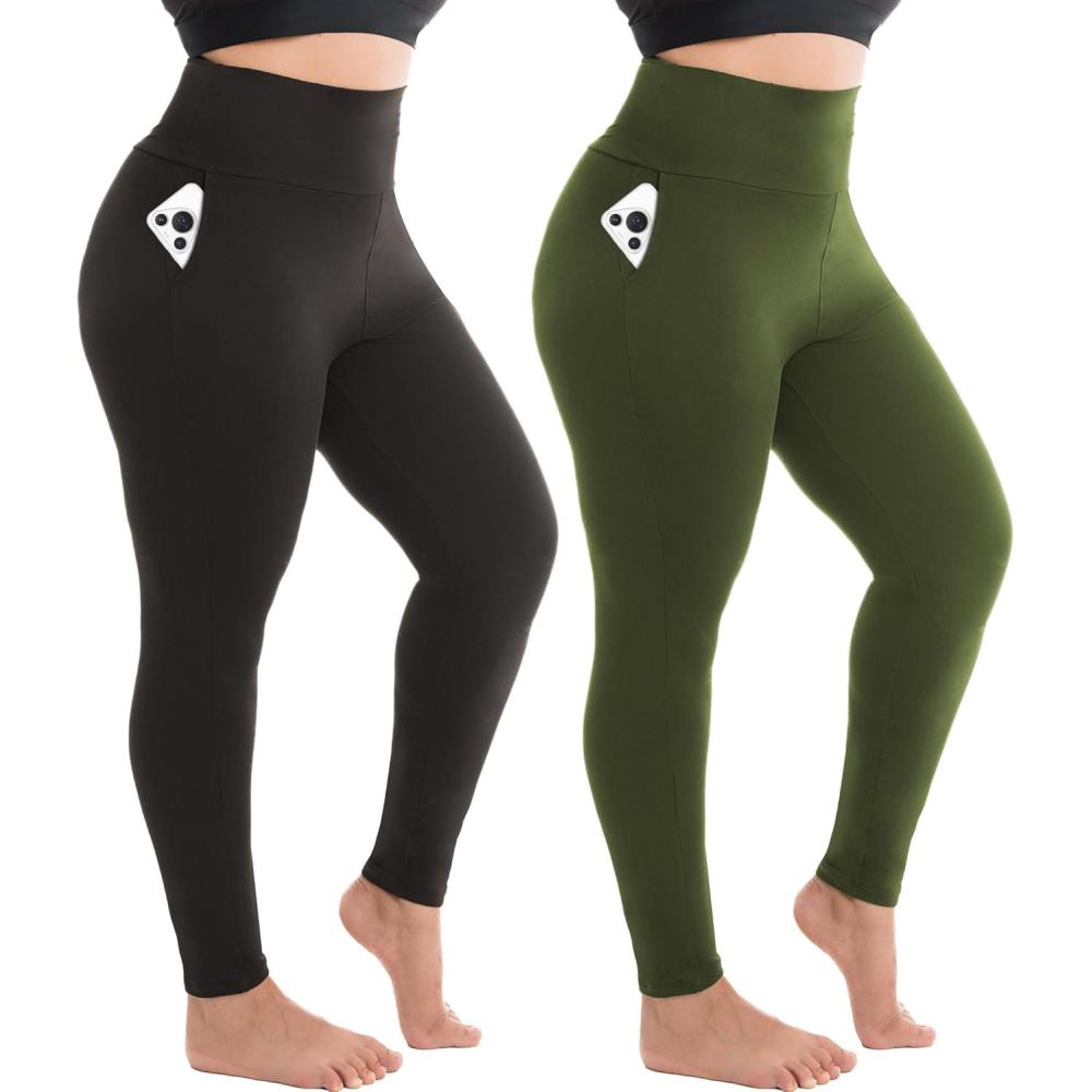 imageSINOPHANT 2 Pack Plus Size Leggings for Women High Waisted Buttery Soft Yoga Pants with Pockets for Gym Workout ClothingBlackArmygreen