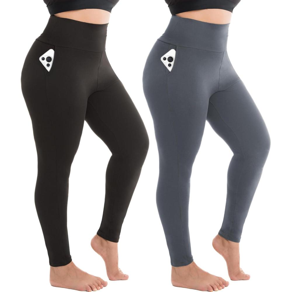 imageSINOPHANT 2 Pack Plus Size Leggings for Women High Waisted Buttery Soft Yoga Pants with Pockets for Gym Workout ClothingBlackGrey