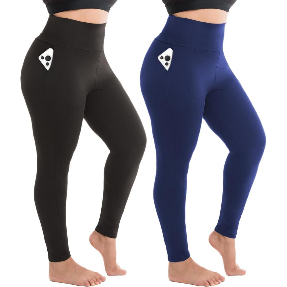 imageSINOPHANT 2 Pack Plus Size Leggings for Women High Waisted Buttery Soft Yoga Pants with Pockets for Gym Workout ClothingBlackNavy