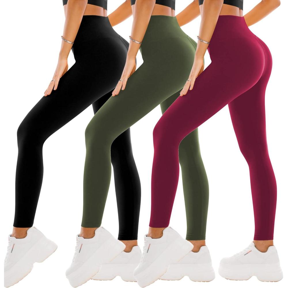 imageSINOPHANT 3 Pack Leggings for Women  High Waisted Buttery Soft Yoga Pants for Workout Athletic SportsBlackArmy GreenBurgundy