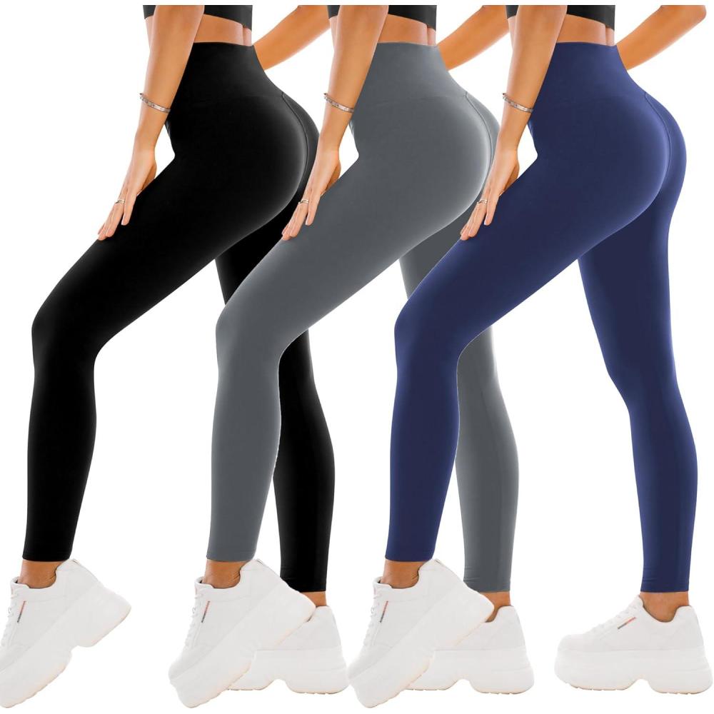imageSINOPHANT 3 Pack Leggings for Women  High Waisted Buttery Soft Yoga Pants for Workout Athletic SportsBlackGreyNavy