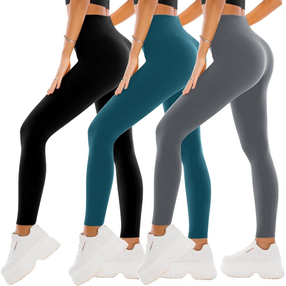 imageSINOPHANT 3 Pack Leggings for Women  High Waisted Buttery Soft Yoga Pants for Workout Athletic SportsBlackGreyTeal