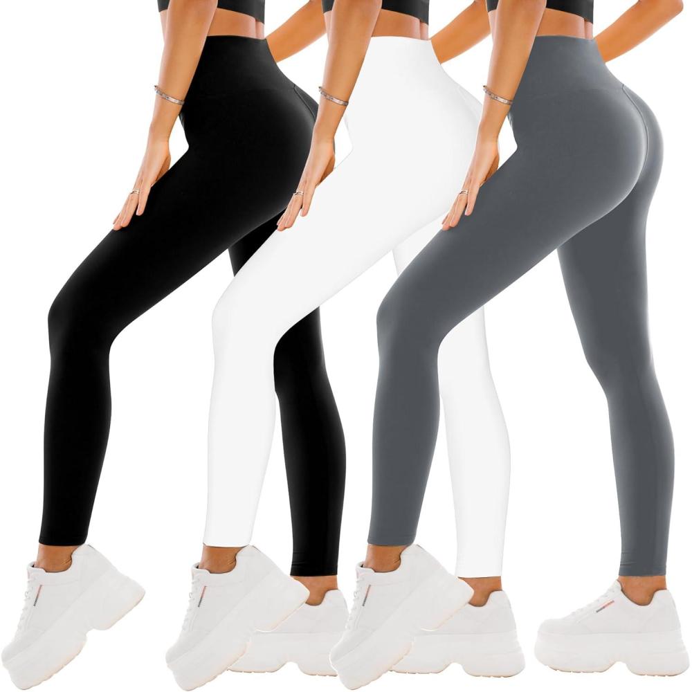imageSINOPHANT 3 Pack Leggings for Women  High Waisted Buttery Soft Yoga Pants for Workout Athletic SportsBlackGreyWhite