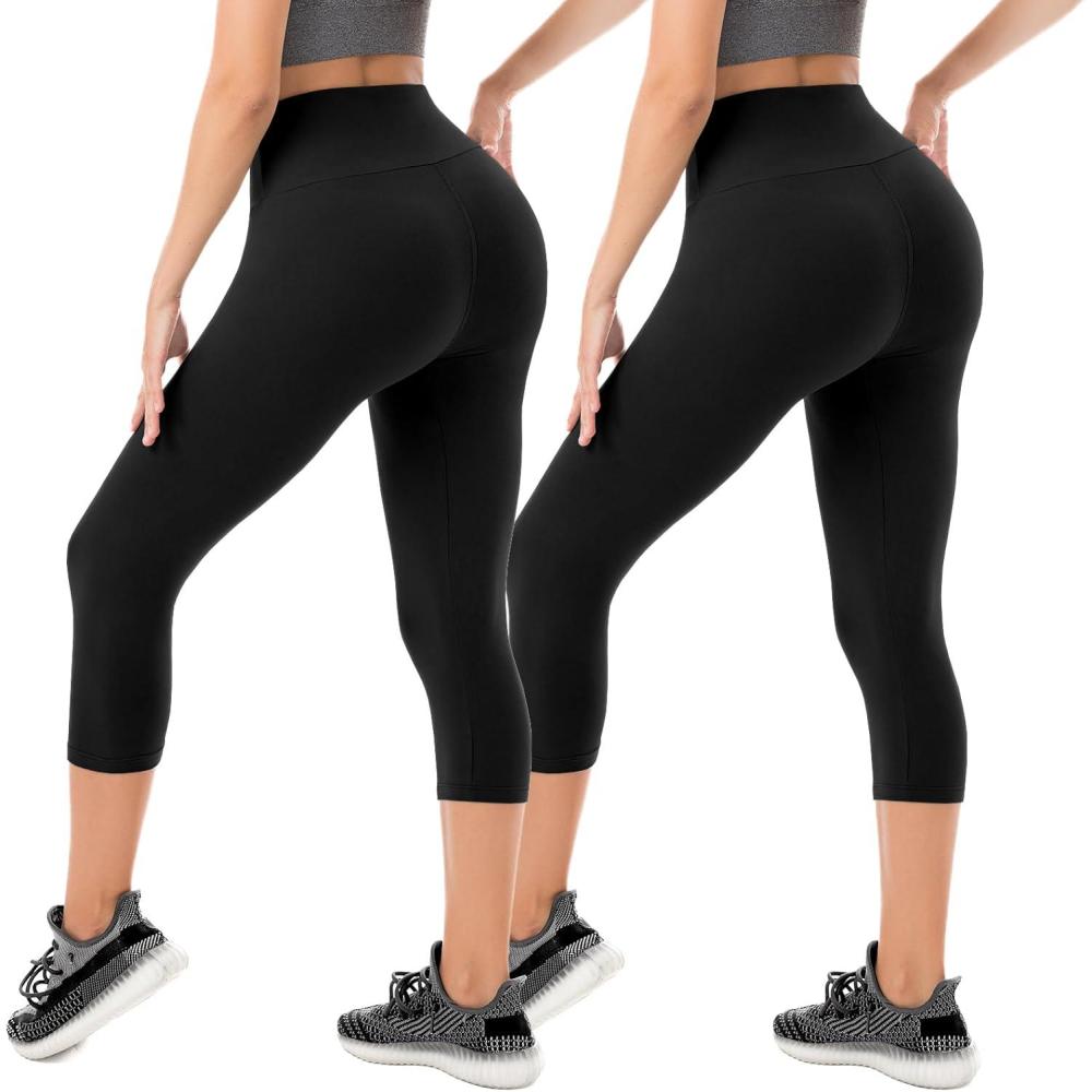 imageSINOPHANT Capri Leggings for Women  2 Packs Buttery Soft Yoga Pants for Gym AthleticBlack