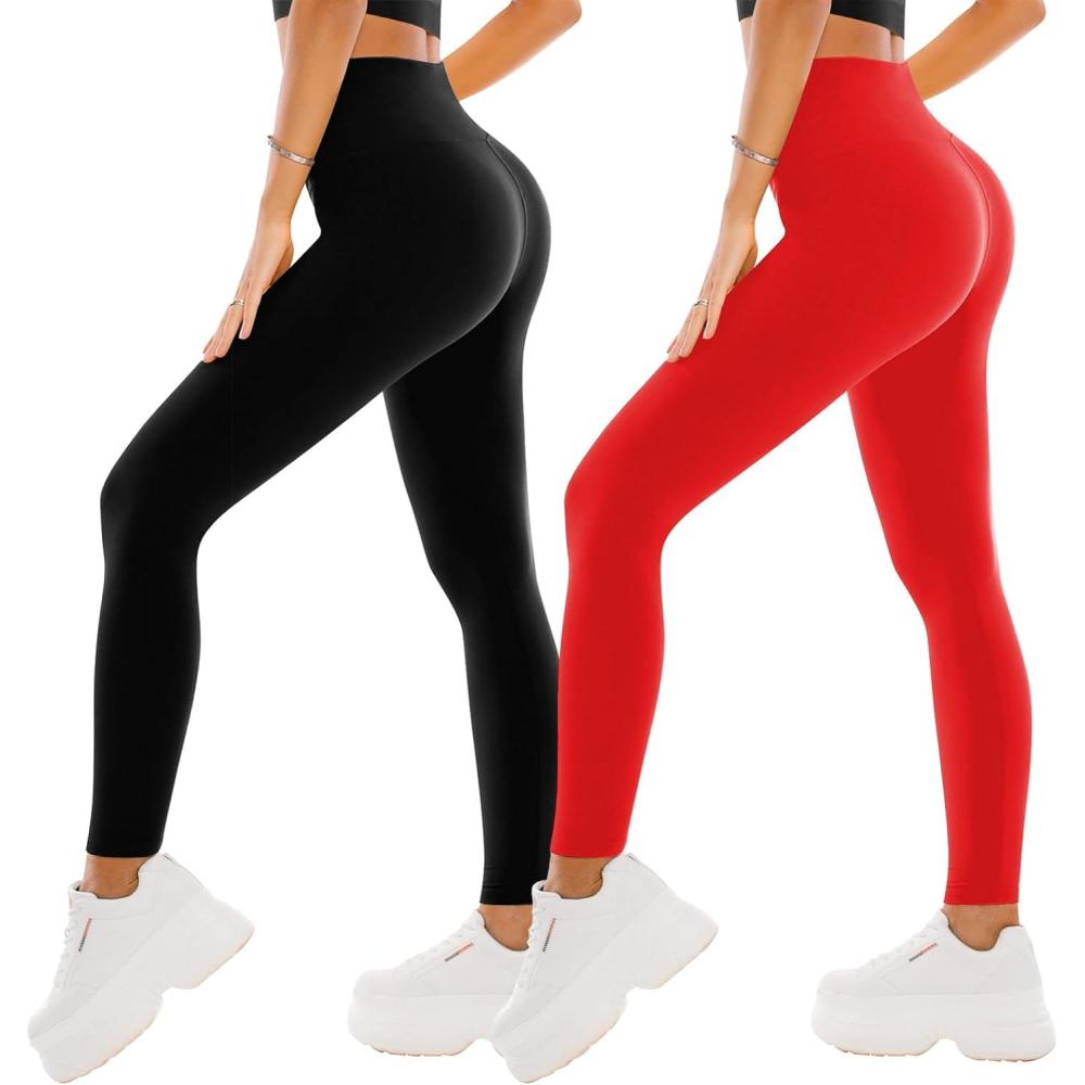 imageSINOPHANT High Waisted Leggings for Women  2 Packs Buttery Soft Yoga Pants for Workout AthleticBlackRed