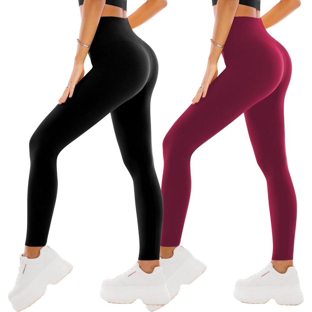 imageSINOPHANT High Waisted Leggings for Women  2 Packs Buttery Soft Yoga Pants for Workout AthleticBlackWinered