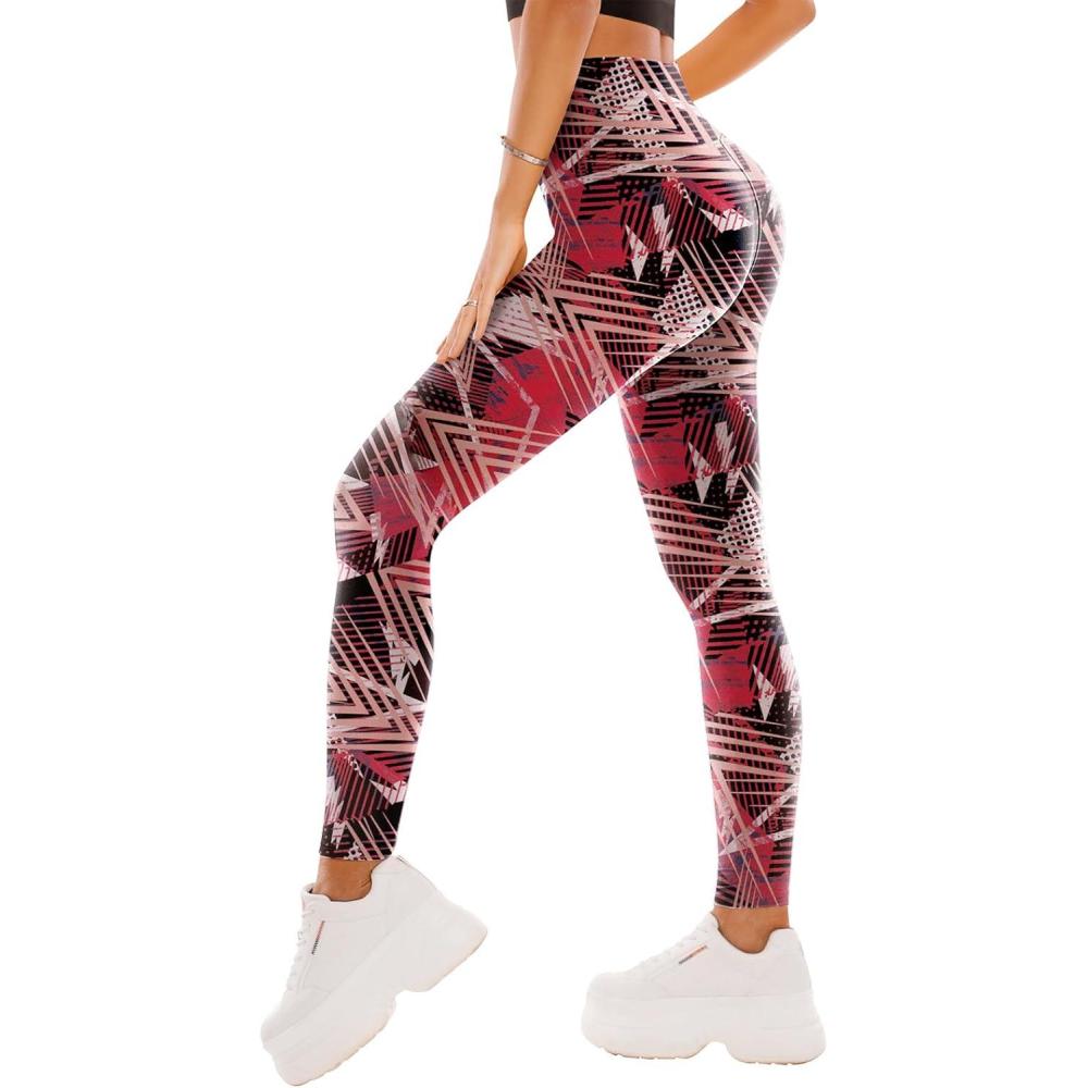 imageSINOPHANT High Waisted Leggings for Women Full Length Capri Buttery Soft Yoga Pants for Workout AthleticGeometric B