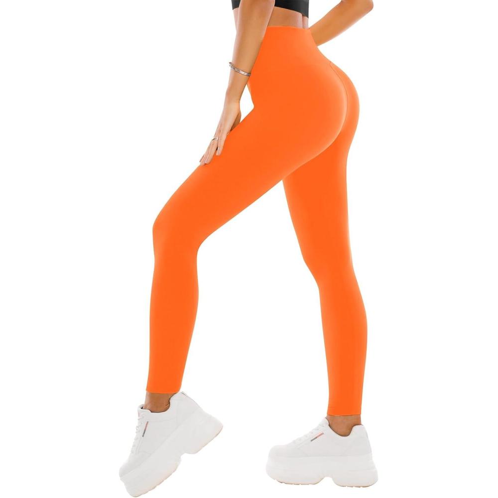 imageSINOPHANT High Waisted Leggings for Women  Full Length Capri Buttery Soft Yoga Pants for Workout AthleticNeon Orange