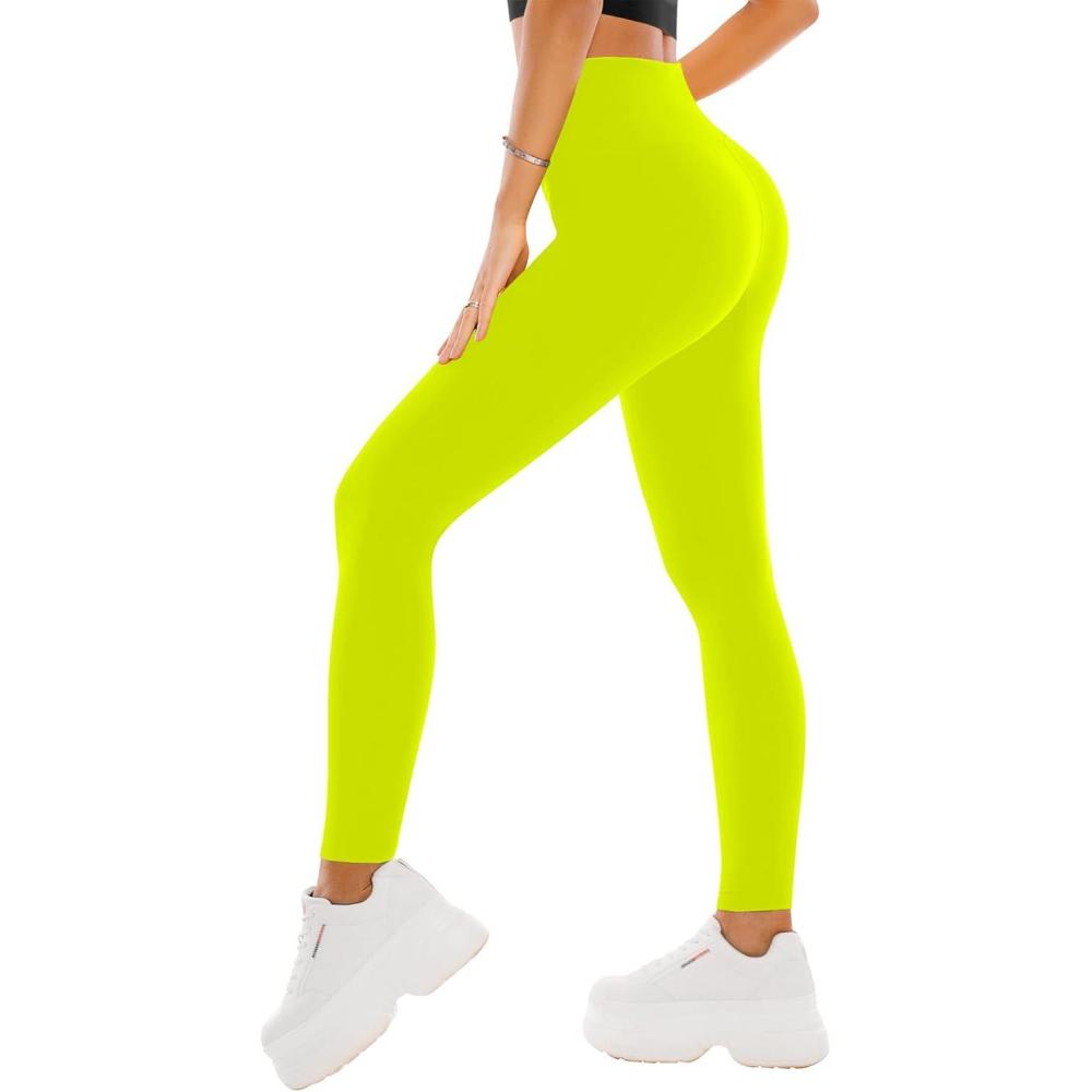 imageSINOPHANT High Waisted Leggings for Women  Full Length Capri Buttery Soft Yoga Pants for Workout AthleticNeon Yellow
