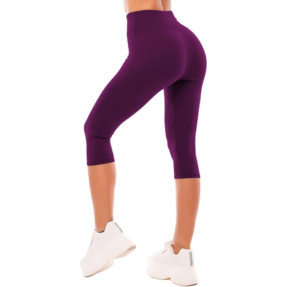 imageSINOPHANT High Waisted Leggings for Women  Full Length Capri Buttery Soft Yoga Pants for Workout AthleticPlum Purple