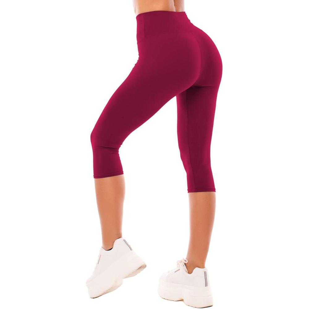 imageSINOPHANT High Waisted Leggings for Women  Full Length Capri Buttery Soft Yoga Pants for Workout AthleticWine Red