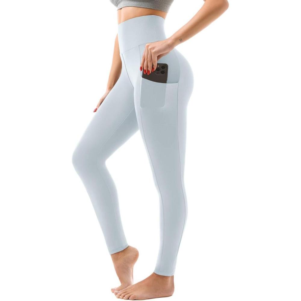 imageSINOPHANT High Waisted Leggings with Pockets Women Full Length Capri Buttery Soft Stretchy Yoga PantsLight Blue