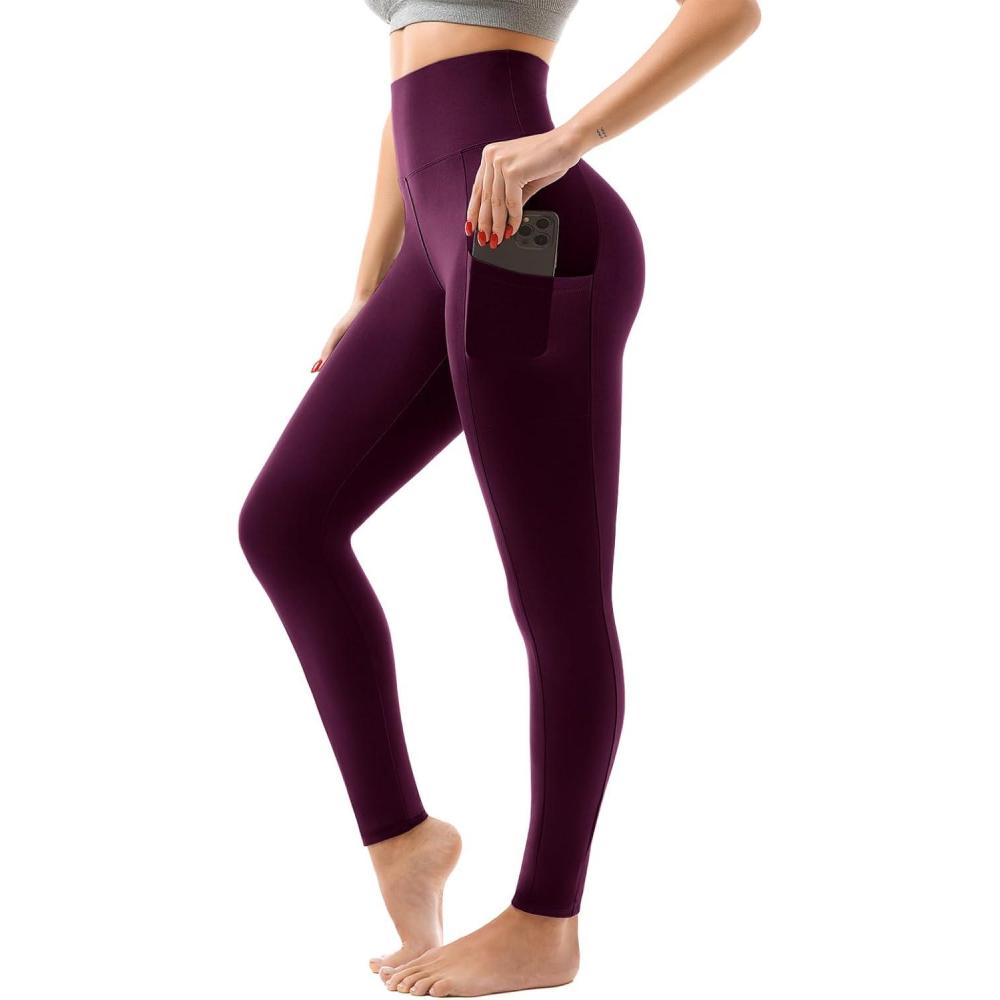 imageSINOPHANT High Waisted Leggings with Pockets Women Full Length Capri Buttery Soft Stretchy Yoga PantsPlum Purple