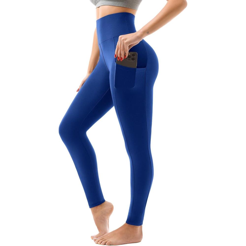 imageSINOPHANT High Waisted Leggings with Pockets Women Full Length Capri Buttery Soft Stretchy Yoga PantsRoyal Blue