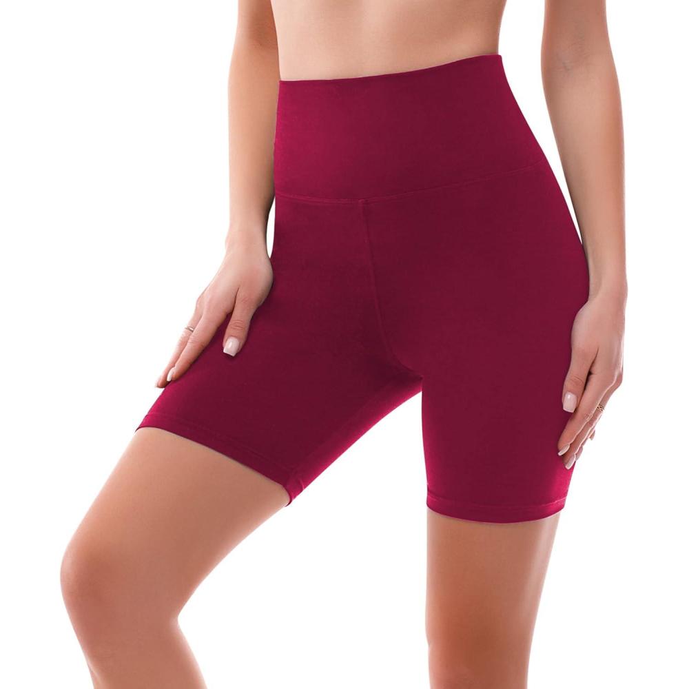 imageSINOPHANT High Waisted Women Biker Shorts  6 Buttery Soft Elastic Tummy Control Shorts for Gym Yoga WorkoutBurgundy
