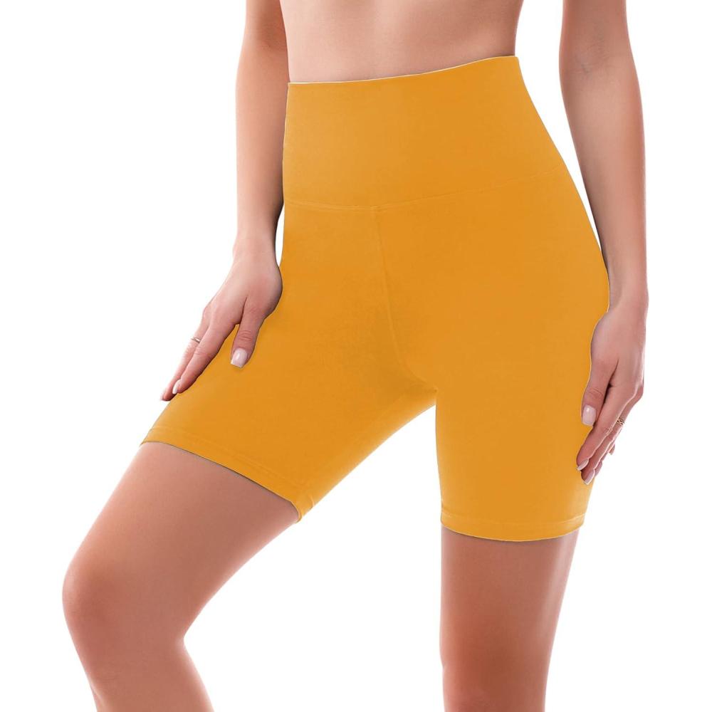 imageSINOPHANT High Waisted Women Biker Shorts 6 Buttery Soft Elastic Tummy Control Shorts for Gym Yoga WorkoutDark Yellow