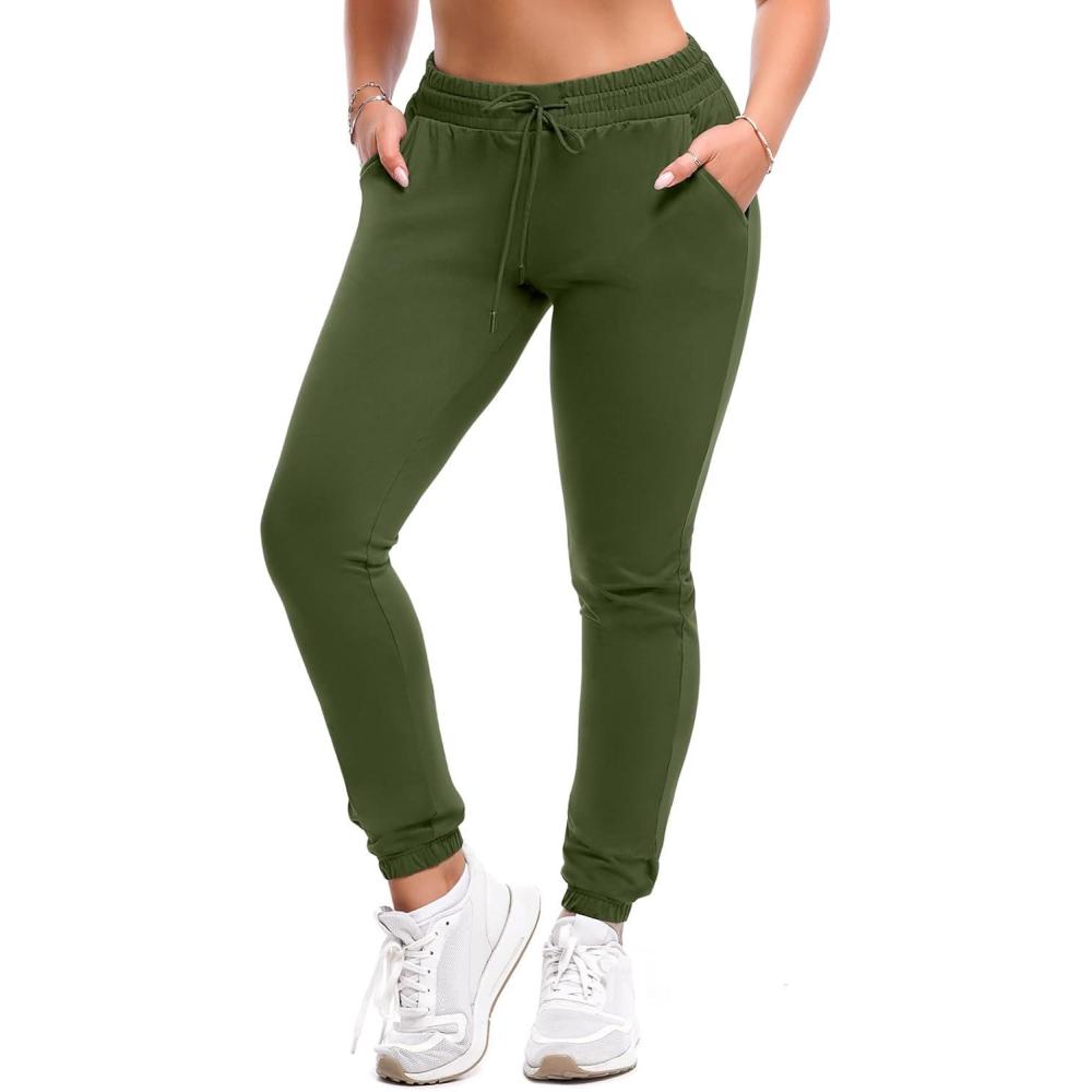 imageSINOPHANT Joggers for Women with Pockets Drawstring Sweatpants for Lounge Gym YogaArmygreen