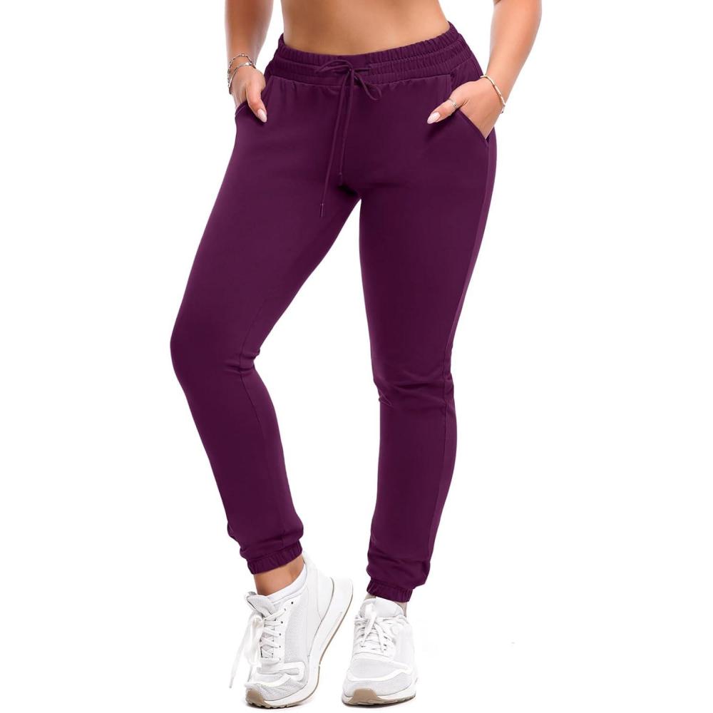 imageSINOPHANT Joggers for Women with Pockets Drawstring Sweatpants for Lounge Gym YogaPlumpurple