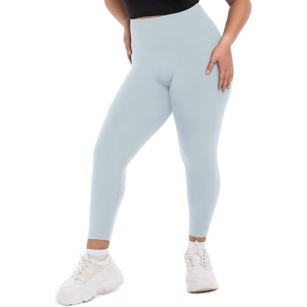 imageSINOPHANT Plus Size Leggings for Women High Waisted Tummy Control Buttery Super Soft Black Yoga Pants for Workout RunningLight Blue