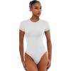 SINOPHANT Bodysuits for Women – Short Sleeve Round Neck Body Suit Stretchy Basic T Shirt Tops(White)
