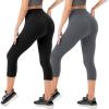 SINOPHANT Capri Leggings for Women – 2 Packs Buttery Soft Yoga Pants for Gym Athletic(Black/Grey)