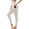 SINOPHANT High Waisted Leggings with Pockets Women, Full Length Capri Buttery Soft Stretchy Yoga Pants(Beige)