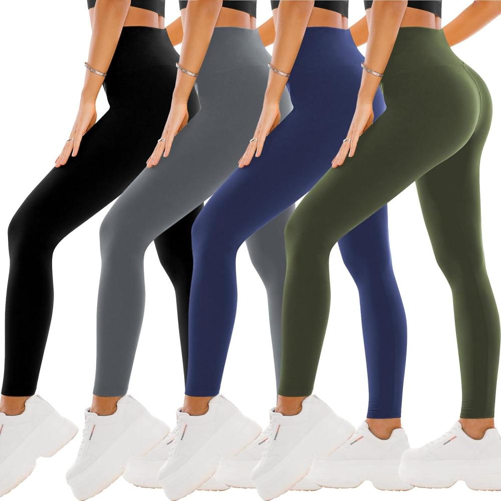 imageSINOPHANT 4 Pack Leggings for Women  Full Length Capri Buttery Soft High Waisted Yoga Pants for Athletic Workout SportsBlackGreyNavyArmygreen