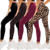 SINOPHANT 4 Pack Leggings for Women – Full Length Capri Buttery Soft High Waisted Yoga Pants for Athletic Workout Sports(Black/Brown/Burgundy/Leopard)
