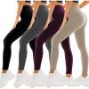 SINOPHANT 4 Pack Leggings for Women – Full Length Capri Buttery Soft High Waisted Yoga Pants for Athletic Workout Sports(Black/Grey/Plum Purple/Khaki)