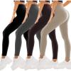 SINOPHANT 4 Pack Leggings for Women – Full Length Capri Buttery Soft High Waisted Yoga Pants for Athletic Workout Sports(Black/Khaki/Brown/Grey)