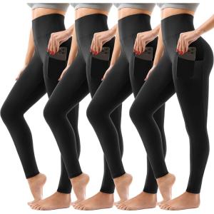 SINOPHANT 4 Pack Leggings for Women – Full Length Capri Buttery Soft High Waisted Yoga Pants for Athletic Workout Sports(Black/Black/Black/Black)