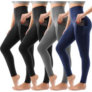 SINOPHANT 4 Pack Leggings for Women – Full Length Capri Buttery Soft High Waisted Yoga Pants for Athletic Workout Sports(Black/Black/Grey/Navy)