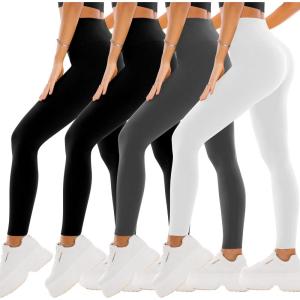 SINOPHANT 4 Pack Leggings for Women – Full Length Capri Buttery Soft High Waisted Yoga Pants for Athletic Workout Sports(Black/Black/Grey/White)