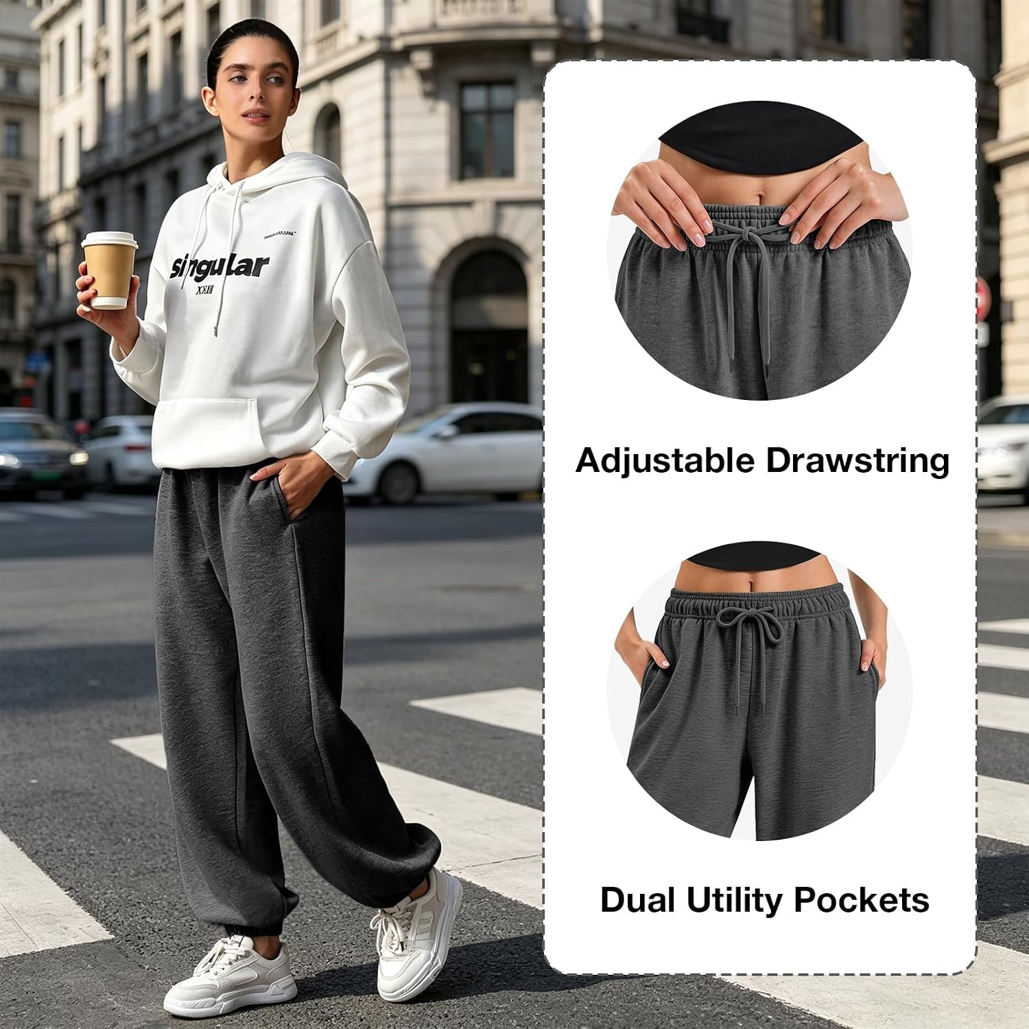 image:imageSINOPHANT Sweatpants Women Baggy Joggers with PocketsDark Gray