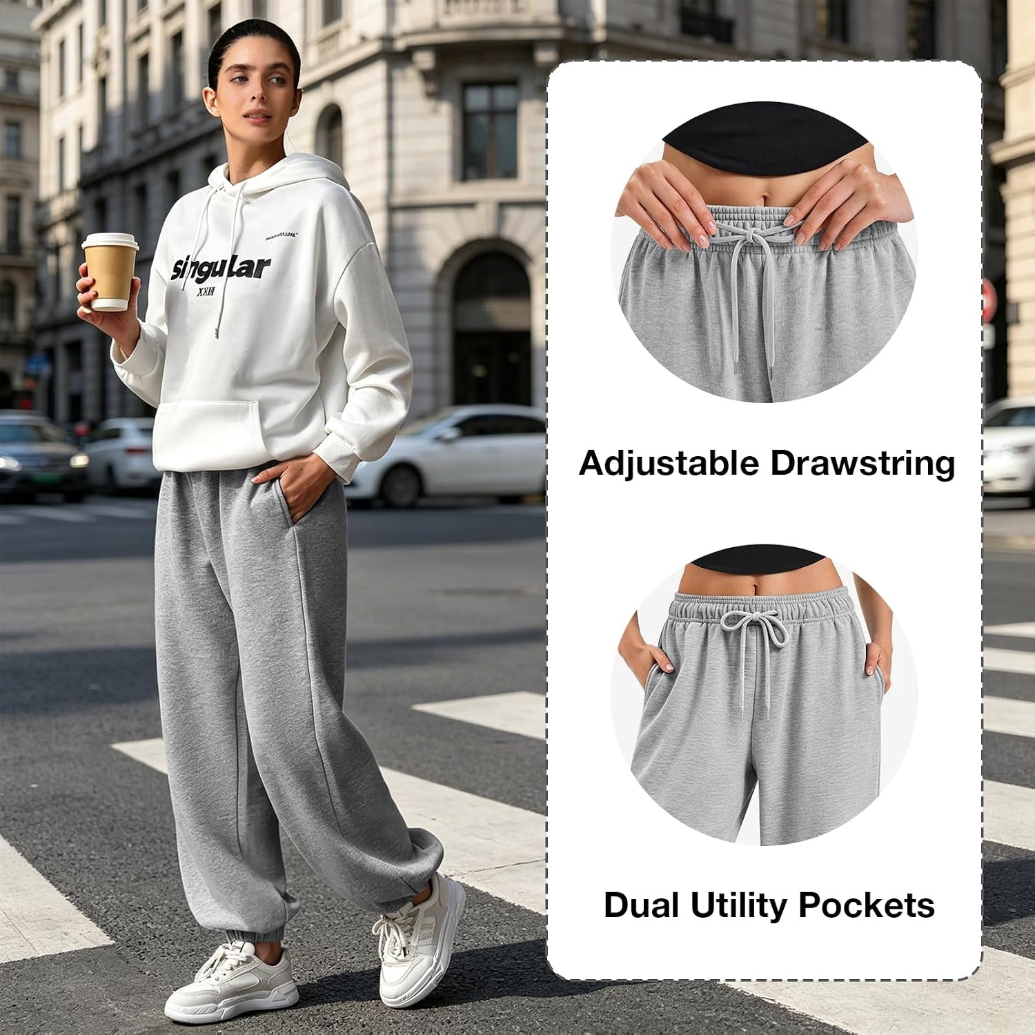 image:imageSINOPHANT Sweatpants Women Baggy Joggers with PocketsMelange Grey